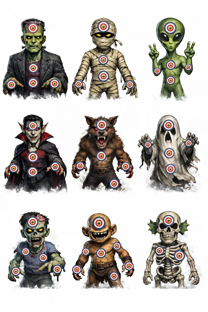 [SSSTGT0002C] 9 Monster Targets - Paper 17cm x 17cm (1)